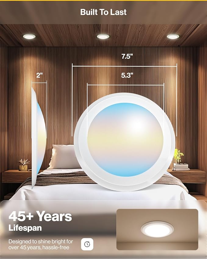 Sunco 96 Pack LED Disc Lights Ceiling 6 Inch, Flush Mount Disk Light, Recessed Can Lighting, 1050 LM, 15W (75W Equivalent), Selectable CCT 3000K/4000K/5000K/6000K/6500K, Dimmable, Damp Rated ETL.