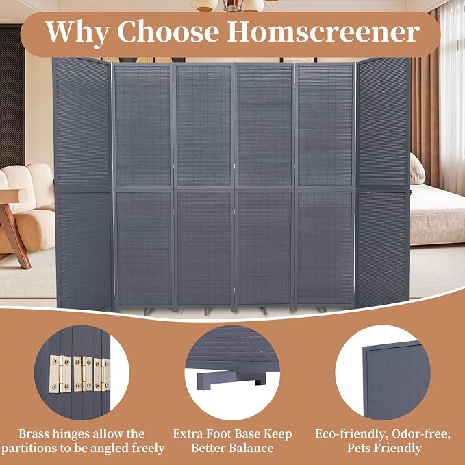 Room Divider Folding Privacy Screens, Hand-Made Natural Bamboo Room Dividers | - Image 3
