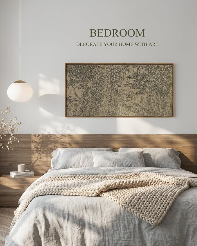 InSimSea Extra Large Framed Vintage Wall Art, Rustic Forest Sketch, 20x40In | - Image 4