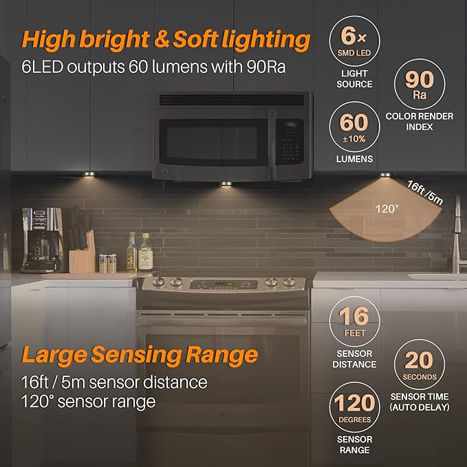 STAR-SPANGLED 3 Pack 2.8” Motion Sensor Lights Indoor AAA Battery Operated, Stick on LED Puck Light for Stairs, Under Cabinet, Closet (Golden, Warm White)