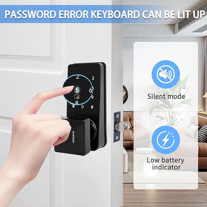 Smart Door Lock with Touchscreens,Door Locks for Front Door, Electronic Door Knob with/IC Card/Password/Key,Digital Door Lock with Keypad for Apartment.