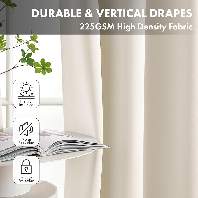 Beige White Blackout Curtains for Bedroom Living Room W40 x L63 Inch | 63 Inch - Image 4