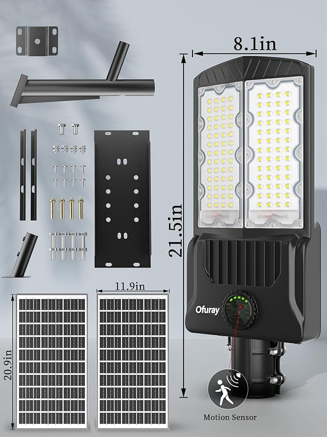 Ofuray OL-9600W Solar Street Lights Outdoor,Parking Lot Lights Commercial Dusk to Dawn up to 520,000Lm,40,000mah Big Power Solar Security Flood Remote Control with Motion Sensor for Street,Yark