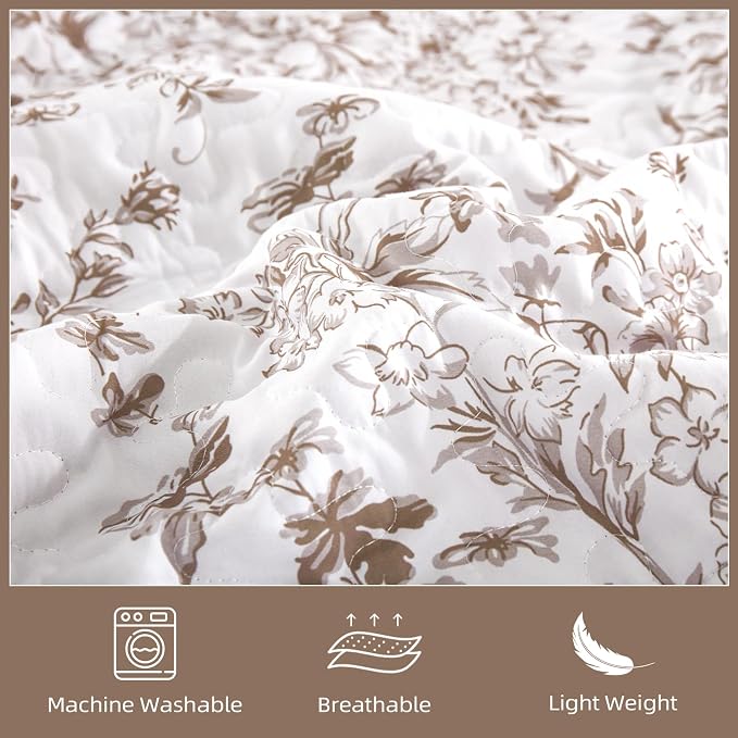 WONGS BEDDING Botanical Quilts Queen Size, 3 Pieces Bedspread Set, Microfiber - Image 5