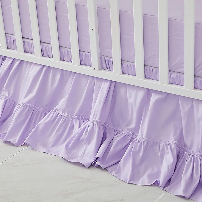 Brandream Crib Bed Skirt for Baby Girls Boys Purple Boho Bohemian Solid Cotton Toddler Bedskirt Farmhouse Chic Ruffle