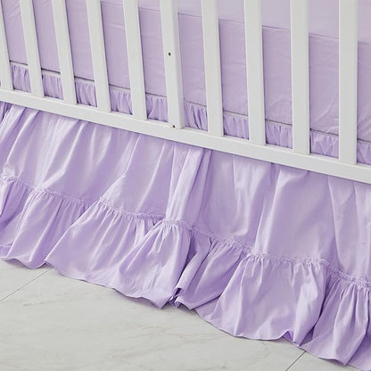 Brandream Crib Bed Skirt for Baby Girls Boys Purple Boho Bohemian Solid Cotton Toddler Bedskirt Farmhouse Chic Ruffle