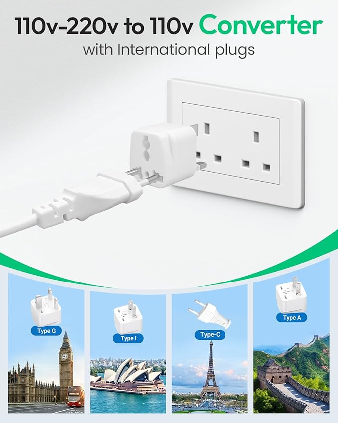 vansoet 220V to 110V Converter for European Travel, Voltage Converter US to Europe, Universal Travel Adapter with 2 USB C Ports & 1USB-A Port, Power Plug Combo for Curling Iron Hair Straighteners