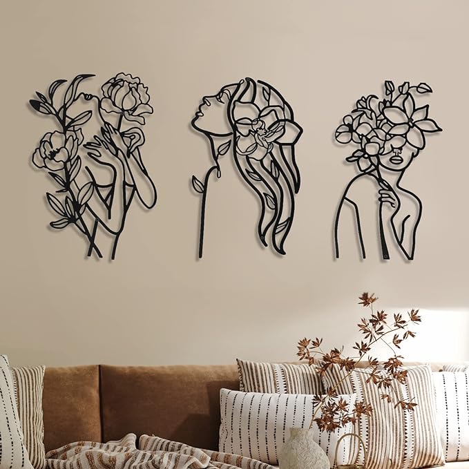 Photect 3 Pcs Metal Wall Art Decor Minimalist Abstract Woman Wall Art Metal by Photect