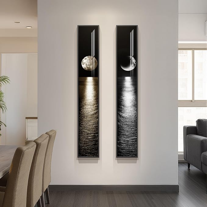 Framed Vertical Moon Wall Art Set of 2, Modern Black White Gold Landscape - Image 4