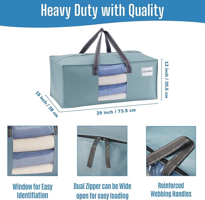 VENO Heavy Duty Moving Bags, Storage Bags, Light Blue, 2 Pack | Packing Supplies - Image 3