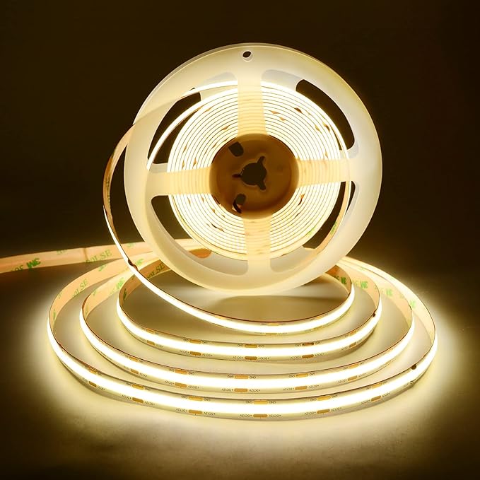 TUNICHX COB LED Strip Lights DC 12V LED Strip Flexible High Density UniformLED Strips,16.4ft 4000K Natural White,CRI 90+,2400LEDs Dimmable Lights for Home Room Decor(No Adapter or Controller)