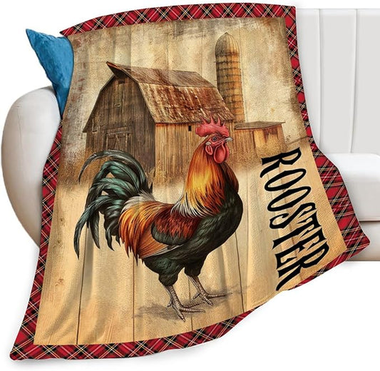 Rooster Blanket Chicken Country Animal Print Throw Blankets for Couch Sofa Stuff Decor Soft Cozy Fleece Plush Flannel Bedding Gifts for Adults Lover Men Women Boys Girls 60"x80"