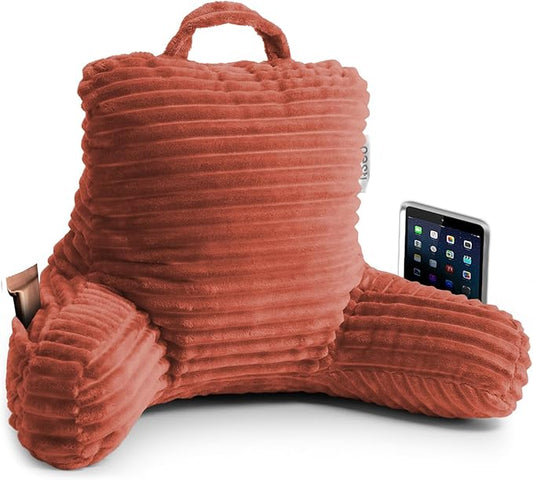 Nestl Reading Pillow for Kids & Teens with Shredded Memory Foam, Luxe Cut Plush Backrest Pillows for Reading and Gaming, For use on Couch, Bed, Floor, Adjustable Support with Washable Cover Misty Rose