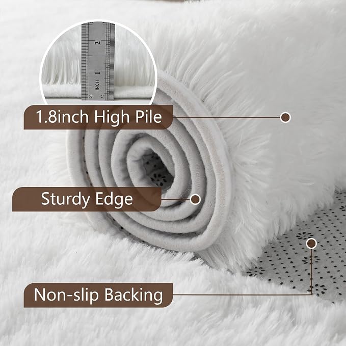 Noahas 2x6 White Fluffy Soft Runner Rug Non-Slip - Image 6