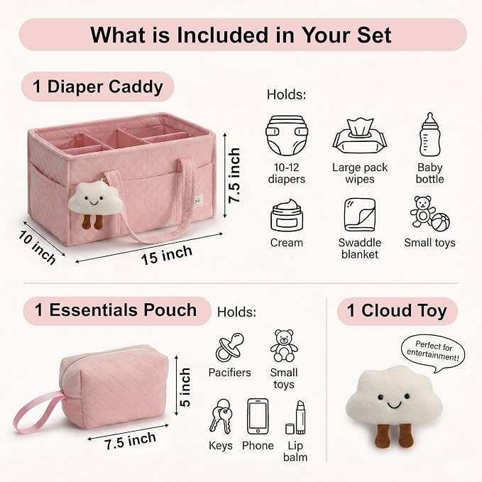 Baby Diaper Caddy Organizer, Baby Basket Shower Gift, Portable Changing Table - Image 9