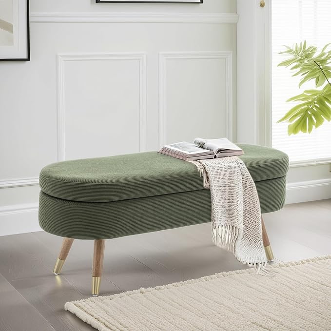 IAFIKE Oval Storage Bench 43.5" Ottoman Bench Upholstered Boucle Fabric by ABrandwithtemperature