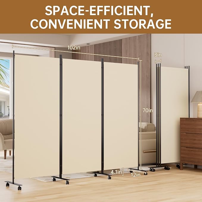 Room Divider 102'' Wide Folding Room Divider Panel - Image 5