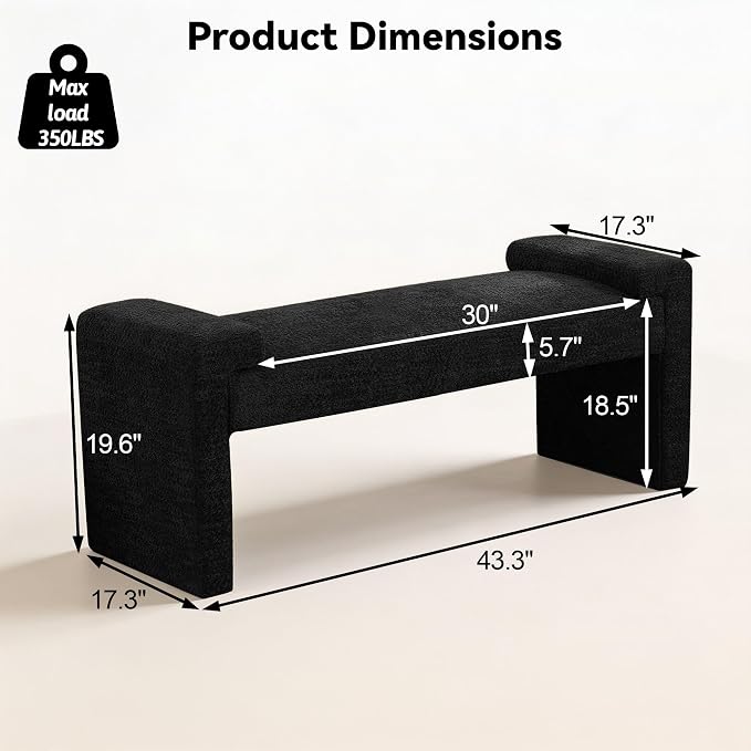 Upholstered Entryway Bench, Curved Armrests, Solid Wood Frame, End of Bed - Image 2