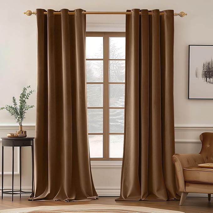 MIULEE Velvet Curtains Chocolate Brown 52 x 96 Inch Length Set of 2 | Grommet by MIULEE