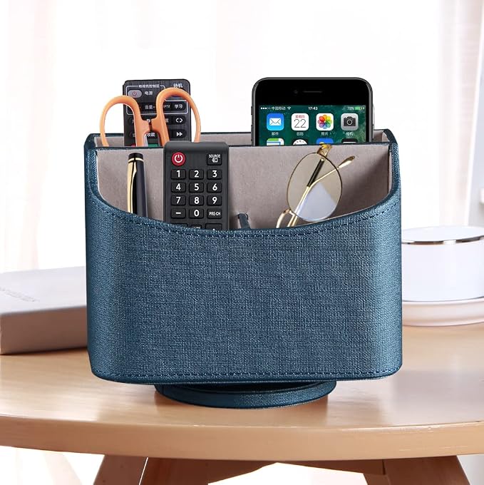 PU Leather 360° Rotatable Remote Control Holder, Nightstand TV Remote Caddy | - Image 4