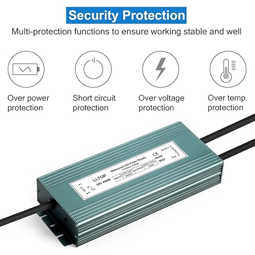 LLTOP LED Driver 400 Watts 110V/120V AC to 24V DC 16.6A Power Supply Waterproof Low Voltage Transformer Converter for Indoor Outdoor LED Lights