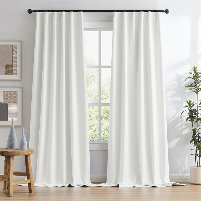 Blackout Natural Curtains 108 Inch Length, Modern Curtains Back Tab, Pleated - Image 2