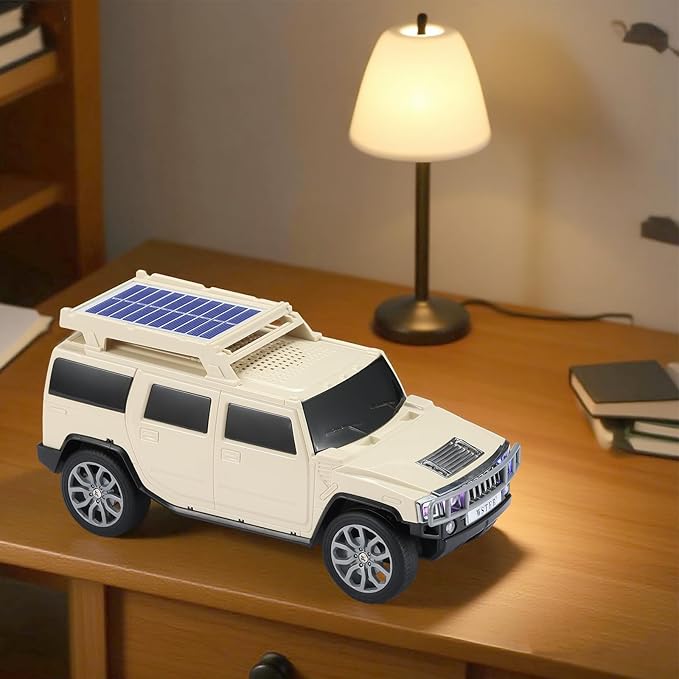 WSTER WS-696 Solar Bluetooth Replica Speaker – Portable Modern Off-Road Car Design with HD Sound, TWS, LED Party Light, USB/TF Playback, FM, Built-in Microphone, Surprise Gift(Beige)
