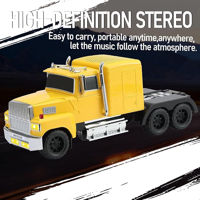 WSTER American Truck Bluetooth Speaker with HD Sound, TWS Pairing, LED Party Light, Operation Panel, Built-in Mic, Portable Car Model Speaker for Parties, Beach, Outdoor Activities (Yellow)