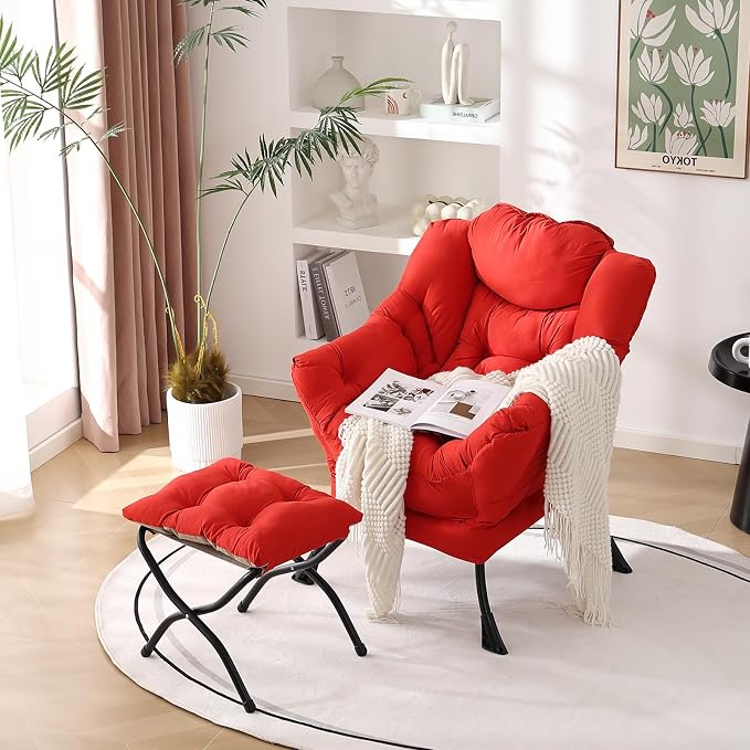 Welnow Lazy Chair with Ottoman, Reading Chair with Footrest, Foldable Footrest - Image 2