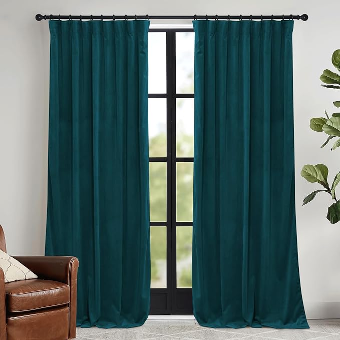 RYB HOME Teal Blue Velvet Curtains 72 inches - Image 6