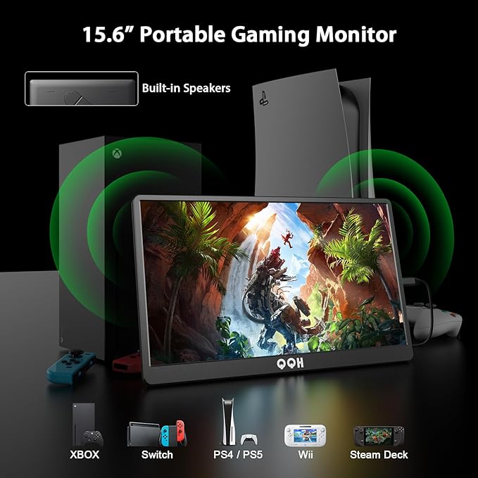 QQH Portable Monitor, 15.6" Portable Travel Monitor for Laptop 1080P FHD IPS Second Screen, Gaming Monitor, USB C HDMI External Monitor Display for Computer Phone PC PS4 PS5 Xbox Switch (Z1-9-G)