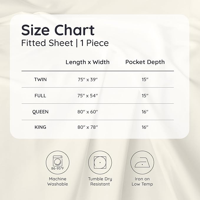 Bambaw 100% Viscose Derived from Bamboo Full Fitted Sheet Size, 15’’ Deep Pocket Full Fitted Sheets Only, Cooling Fitted Sheet with Corner Straps, Breathable Full Size Bed Fitted Sheet Only (Ivory)