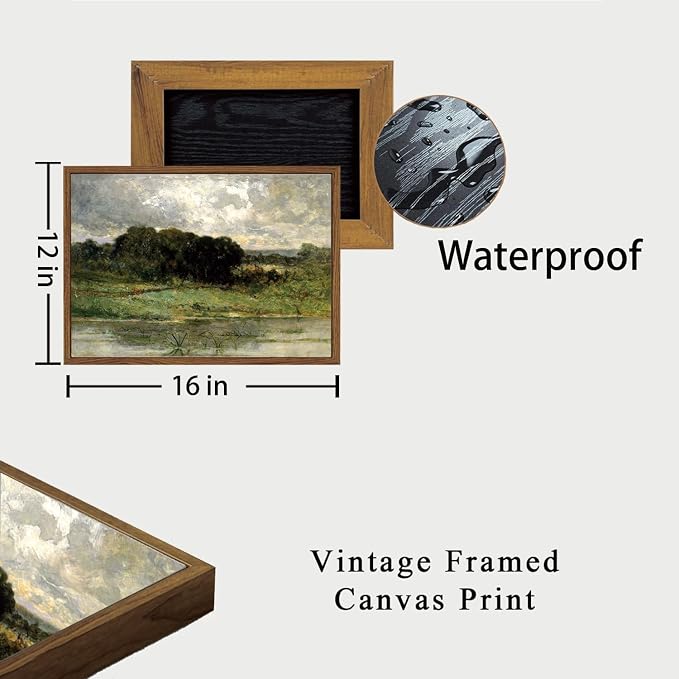 OIQArtOIQ Framed Vintage Landscape Wall Art Lake Natural Scenery Oil Painting - Image 4