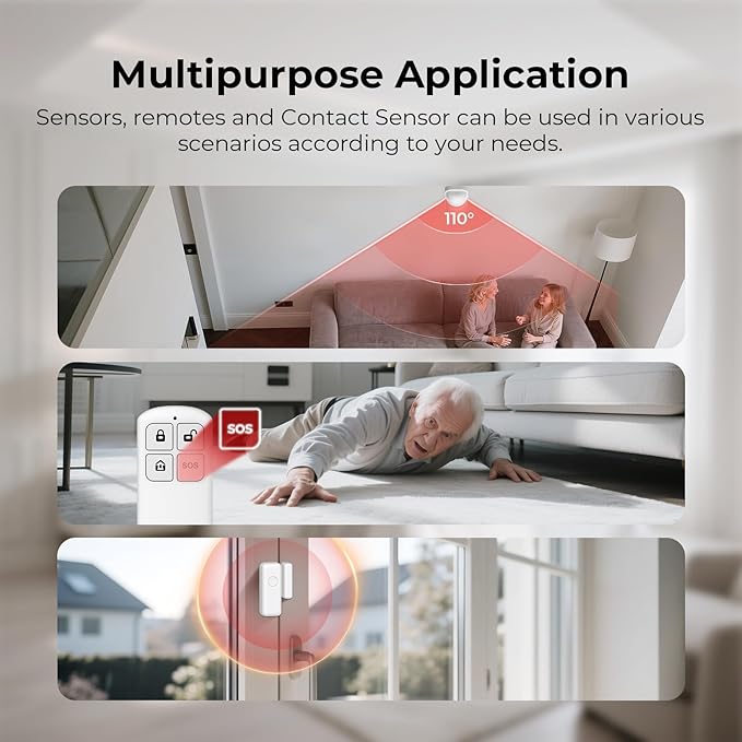 Hapippofa Wireless Home Security System WiFi/4G Home Alarm System with Phone APP Alert | Voice Control | No Subscription Fees | 24/7 Monitoring | Alexa Compatible