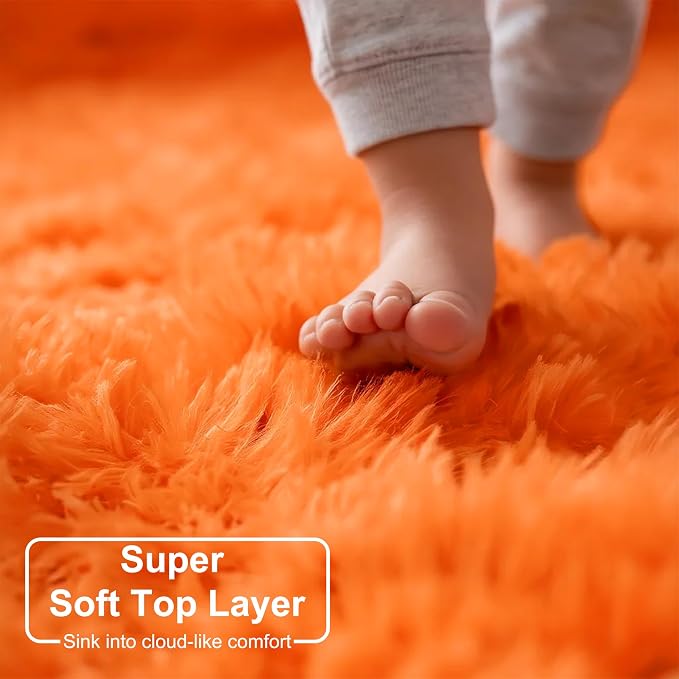 Amdrebio Orange Shaggy Round Area Rug 5Ft - Image 4