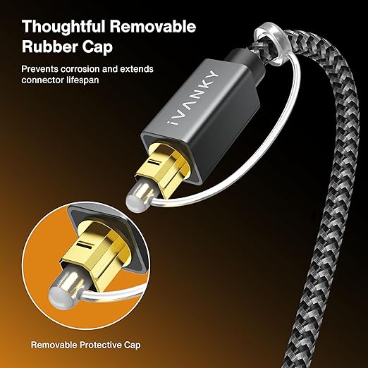 IVANKY Optical Audio Cable 15ft/4.5M Long Digital Audio Optical Cable for Soundbar, S/PDIF Toslink Fiber Optic Cord [Braided, Gold-Plated Connectors, CL3 Rated] for TV, Samsung, Xbox/PS4, Sonos-Grey