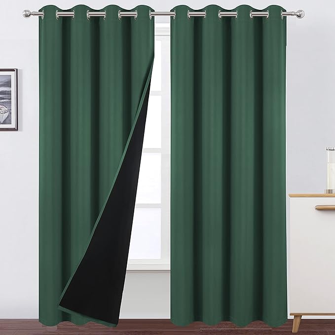 100% Blackout Dark Green Curtains by Lemomo