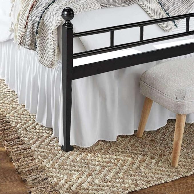 White Solid Ruffled Bed Skirt Cal-King-22 Inch Drop Split Corner, Microfiber Bedskirt with Platform Three Sided Coverage