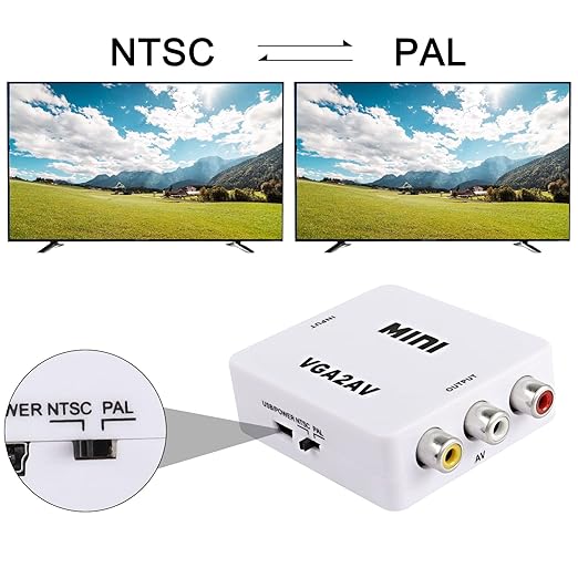 XMSJSIY VGA to AV RCA Composite Converter Adapter Box with USB Power Cable HD 1080P Audio Video Converter PC to TV Set Top Box