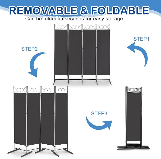 5.74ft Folding Room Divider Privacy Screens, 4 Panel Freestanding Wall Divider - Image 3