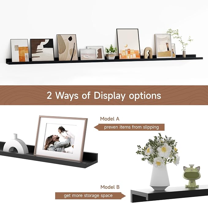 Floating Picture Ledge Shelves for Wall Set of 2, 72 Inches Picture Ledge Shelf - Image 6