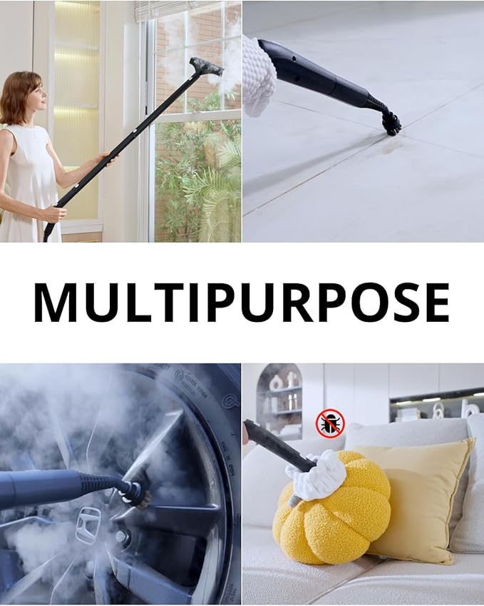 GROBELL Steam Cleaner: 40s Fast Heating-0.66Gal (2.5L) Large Tank-21 PCS Kit-No Cooling-Refill Anytime-Detachable Hose Steamer Mop for Home Grout Tile Shower Floor Cleaning Black
