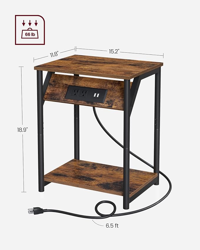 VASAGLE End Table with Charging Station, Small Side Table - Image 2