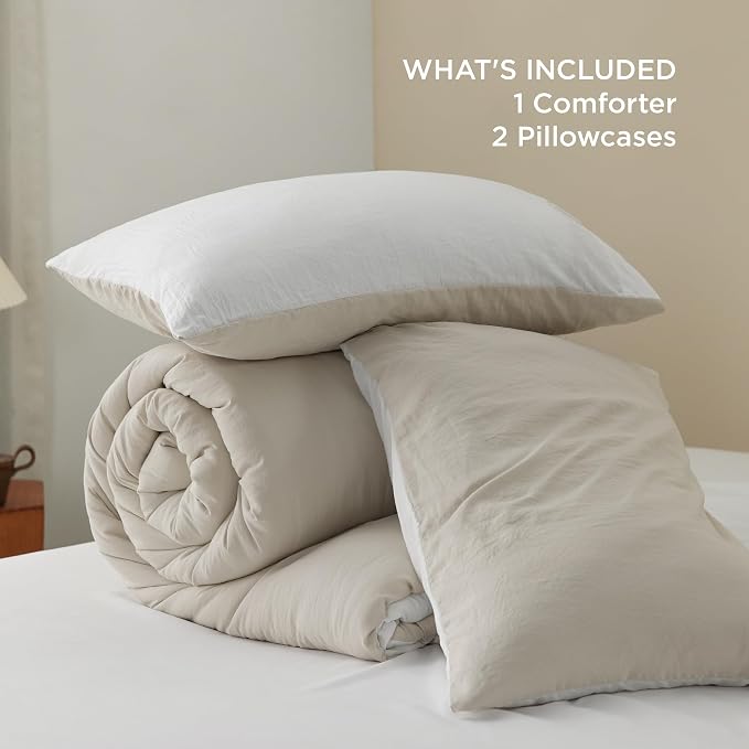 Bedsure Queen Comforter Set, Khaki Beige Soft Prewashed Bedding - Image 6