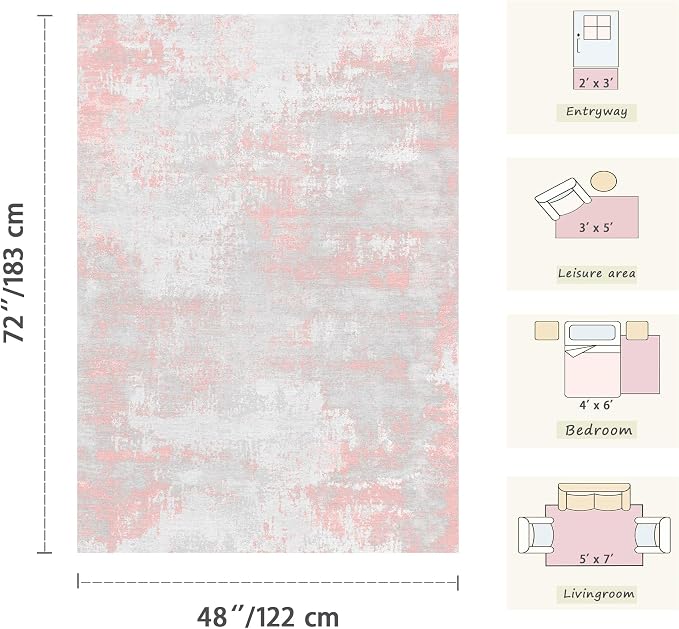 Latte&Fog Pink 4x6 Area Rug for Entryway, Modern Abstract Cute Small Rugs | for - Image 2