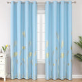 Sky Blue Blackout Curtains for Bedroom, Room Darkening Gold Palm Tree Pattern by ESTELARTEXTILER