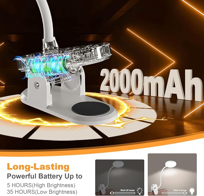 Rechargeable Desk Lamp with Clamp, 97 LED Bright Clip on Light with 3 Color & - Image 6