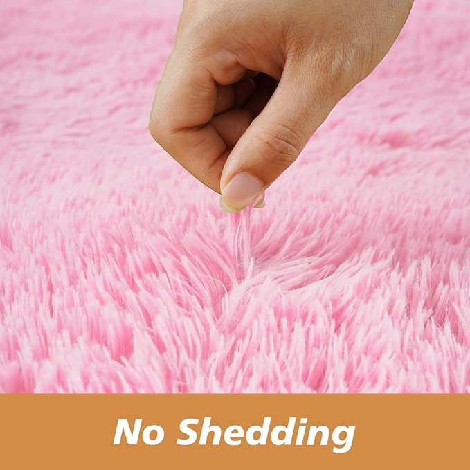 Pink Round Shag Area Rug for Bedroom, Washable Fuzzy Carpet for Room Boys Girls - Image 5