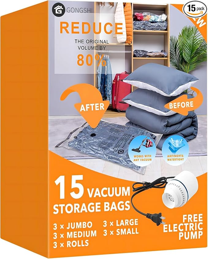 GONGSHI Vacuum Seal Bags for Clothing Travel & Home Storage, Travel Vacuum Bags by GONGSHI