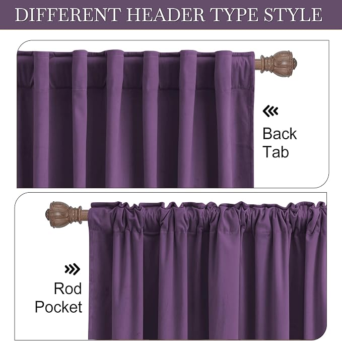 RYB HOME Purple Velvet Blackout Curtains 90 inches - Image 4